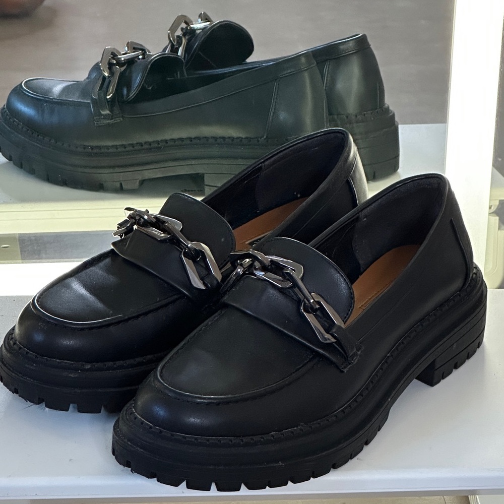 Primark Black Loafers with Chain Accent